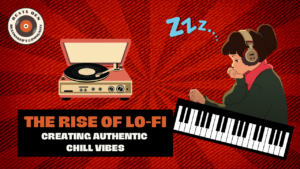 A stylized thumbnail featuring a vintage record player, a cartoon character with headphones, and a keyboard, illustrating the rise of lo-fi music and its chill vibes.